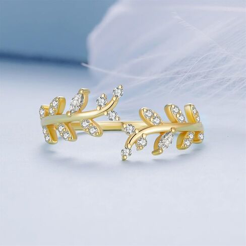 Voroco Leaf 925 Sterling Silver Ring Fashion Fashion Farmarling Cubic Zirconia Ring القابلة للتكديس للنساء المجوهرات in Kuwait
