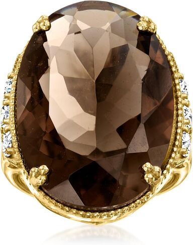Ross-Simons 20.00 قيراط كوارتز مدخن و 1.60 CT. T.W. خاتم الزركون الأبيض في الذهب 18kt على الجنيه الاسترليني in Saudi Arabia