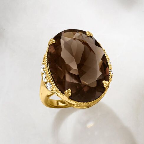 Ross-Simons 20.00 قيراط كوارتز مدخن و 1.60 CT. T.W. خاتم الزركون الأبيض في الذهب 18kt على الجنيه الاسترليني in Saudi Arabia