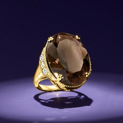 Ross-Simons 20.00 قيراط كوارتز مدخن و 1.60 CT. T.W. خاتم الزركون الأبيض في الذهب 18kt على الجنيه الاسترليني in Saudi Arabia