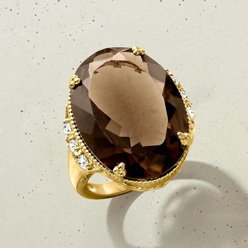 Ross-Simons 20.00 قيراط كوارتز مدخن و 1.60 CT. T.W. خاتم الزركون الأبيض في الذهب 18kt على الجنيه الاسترليني in Saudi Arabia