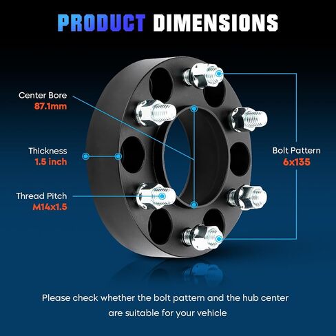 6x135 1.5'' Wheel Spacers Fit for Ford Expedition 2003-2014, F-150 2004-2014, Fit for Lincoln Navigator 2003-2014, Mark LT 2006-2008/2010-2014, 87.1mm Hub Bore Wheel Adapters with M14x2 Studs in Saudi Arabia