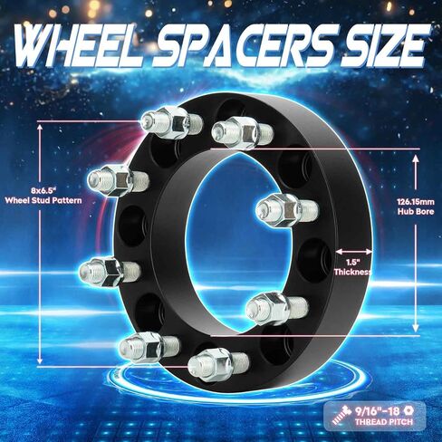8x6.5 1.5in Wheel Spacer, 8x165.1mm Forged 8 Lug Adapter, Fit for Ford F-250 F-350 1970-1998, for Chevy C20 1975-1987, for C30 K20 1975-1986, for K30 1977-1986, 126.15mm Bore with 9/16"-18 Studs 2pc in Saudi Arabia