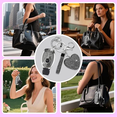 Key Fob Cover with Diamond Keychain for Mercedes Benz Car Key Shell Compatible with Mercedes Benz C E M S CLS CLA GLK GLA GLC GLE AMG Class Remote Key for Women (3 Buttons-Silver Heart) in Kuwait