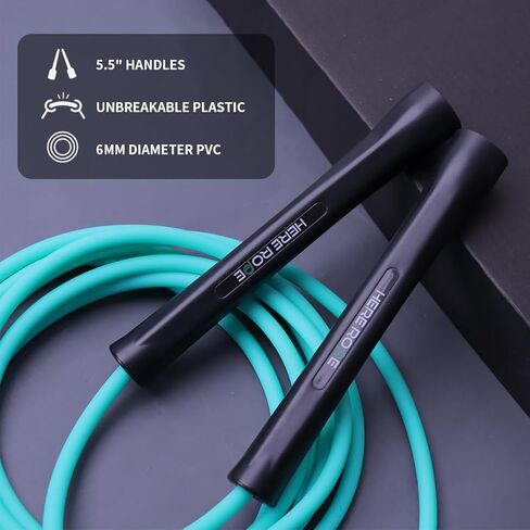 حبل القفز PVC 6 مم من Hererope للرجال والنساء للياقة البدنية، والسرعة، والخدع، وتدريب القلب، وحبل القفز للملاكمة مع مقابض غير قابلة للكسر وحبل قفز غير ملتوي، حبل القفز قابل للتعديل للداخل والخارج in Kuwait