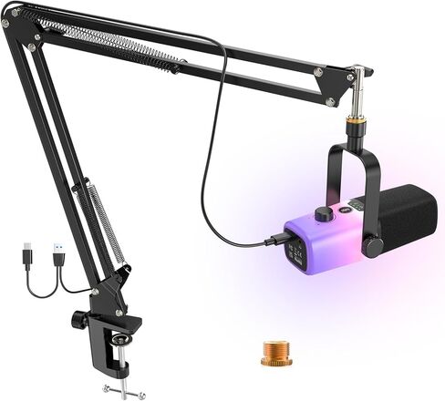 ZealSound USB Gaming Microphone,PC Microphone for phone tablet with RGB for Streaming Podcast Vocal Recording ASMR, Computer Mic with Noise Cancellation,Mute Button,Gain Knob,Desktop Arm Boom Stand in Kuwait