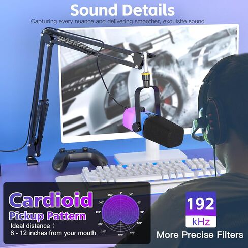 ZealSound USB Gaming Microphone,PC Microphone for phone tablet with RGB for Streaming Podcast Vocal Recording ASMR, Computer Mic with Noise Cancellation,Mute Button,Gain Knob,Desktop Arm Boom Stand in Kuwait