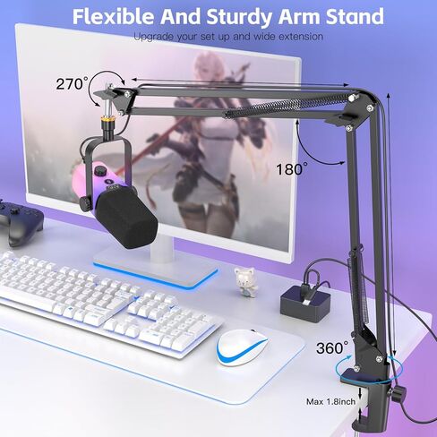 ZealSound USB Gaming Microphone,PC Microphone for phone tablet with RGB for Streaming Podcast Vocal Recording ASMR, Computer Mic with Noise Cancellation,Mute Button,Gain Knob,Desktop Arm Boom Stand in Kuwait