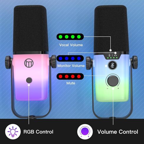 ZealSound USB Gaming Microphone,PC Microphone for phone tablet with RGB for Streaming Podcast Vocal Recording ASMR, Computer Mic with Noise Cancellation,Mute Button,Gain Knob,Desktop Arm Boom Stand in Kuwait