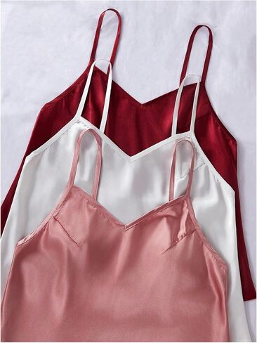 GORGLITTER Women's 6 Piece Silk Satin Pajama Set V Neck Sleeveless Cami Tops and Shorts Lounge Set in Saudi Arabia