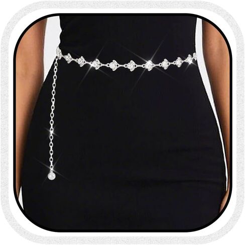 Cosydays Silver Rhinestone Belt chain chain chain fashion bling bling bress bress for women in Saudi Arabia