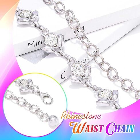 Cosydays Silver Rhinestone Belt chain chain chain fashion bling bling bress bress for women in Saudi Arabia