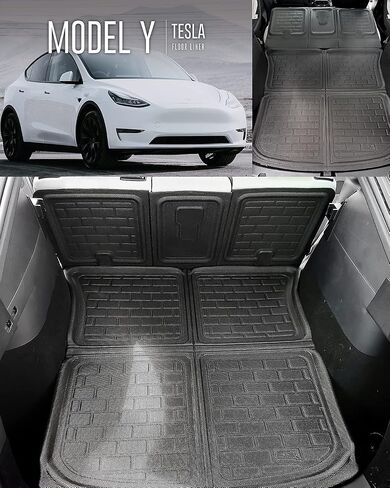 3D Maxpider Custom Fit All-Weather خلف واقي المقعد الثاني وبطانة البضائع لعام 2020-2021 Tesla Model Y 5 مقاعد-Kagu Rubber (أسود) in Saudi Arabia