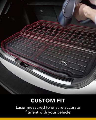 3D Maxpider Custom Fit All-Weather خلف واقي المقعد الثاني وبطانة البضائع لعام 2020-2021 Tesla Model Y 5 مقاعد-Kagu Rubber (أسود) in Saudi Arabia