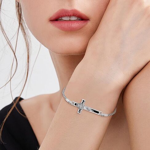 YFN Crucifix Cross Bracelet Sterling Silver St Benedict Medals Pendant Bracelet يسوع المعمودية المجوهرات الكاثوليكية المسيحية للنساء الرجال in Saudi Arabia