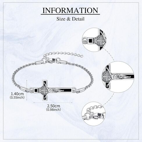 YFN Crucifix Cross Bracelet Sterling Silver St Benedict Medals Pendant Bracelet يسوع المعمودية المجوهرات الكاثوليكية المسيحية للنساء الرجال in Saudi Arabia