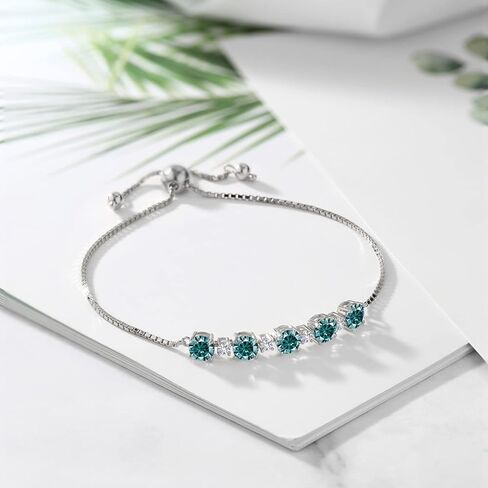 925 Sterling Silver Gemstone Birthstone و White Bracelet Sapphire Tennis Bracelet للنساء | جولة 5mm و 2.5mm | تصميم بولو قابل للتعديل | سهلة التشغيل | قابل للتعديل بالكامل حتى 9 بوصات in Saudi Arabia