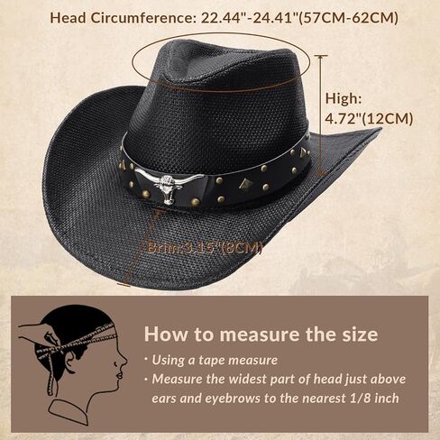 SANSTHS Cowboy Cowgirl Hats for Men Women 2 Pack Hatbands Straw Hat Wide Brim Breathable Western Hats for Lover in Saudi Arabia