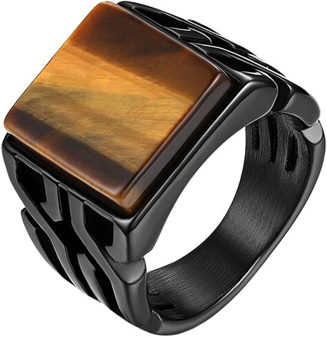 OIDEA Tiger Eye Statement Ring for Men: Stainless Steel Biker Rings for Men Vintage Signet Rings Band Men's Rings Jewelry Gift in Saudi Arabia