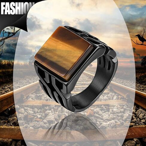 OIDEA Tiger Eye Statement Ring for Men: Stainless Steel Biker Rings for Men Vintage Signet Rings Band Men's Rings Jewelry Gift in Saudi Arabia