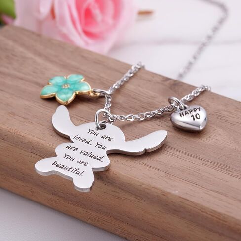 Ukodnus 6-10 Year Old Birthday Necklace Gifts, You are Loved Valued Beautiful Gift, Birthday Jewelry Gift for Daughter Granddaughter Niece in Saudi Arabia