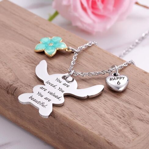 Ukodnus 6-10 Year Old Birthday Necklace Gifts, You are Loved Valued Beautiful Gift, Birthday Jewelry Gift for Daughter Granddaughter Niece in Saudi Arabia