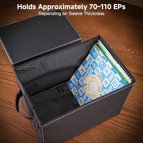 2-Pack 7-Inch Vinyl Record Storage Boxes – Black Faux Leather Record Holder & Case with Lid – Compact Storage Crate for Singles, EPs, Vinyl Rolls, and Accessories in Kuwait