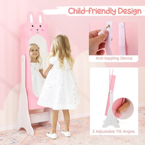 خزانة Costzon Kids Jewelry Armoire ، 45 بوصة منظم مع مرآة كاملة الطول ، فستان الغرور للأطفال مرآة مع التخزين ، خزانة للفتيات (الوردي) in Saudi Arabia