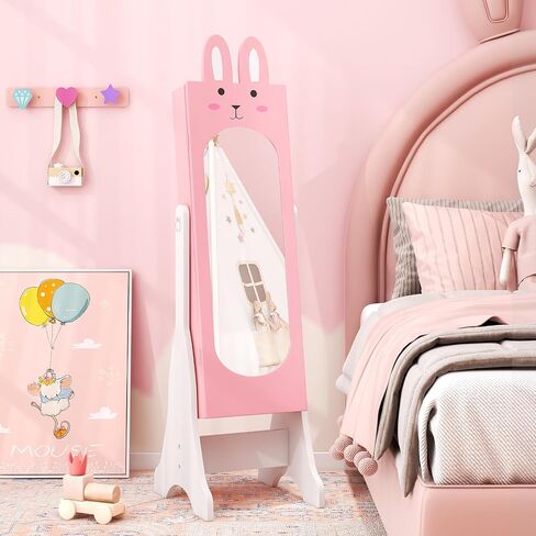 خزانة Costzon Kids Jewelry Armoire ، 45 بوصة منظم مع مرآة كاملة الطول ، فستان الغرور للأطفال مرآة مع التخزين ، خزانة للفتيات (الوردي) in Saudi Arabia