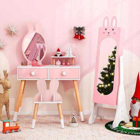 خزانة Costzon Kids Jewelry Armoire ، 45 بوصة منظم مع مرآة كاملة الطول ، فستان الغرور للأطفال مرآة مع التخزين ، خزانة للفتيات (الوردي) in Saudi Arabia
