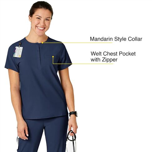 WonderWink Womens Mandarin Collar Tuck-in Top, Black, Small US in Saudi Arabia