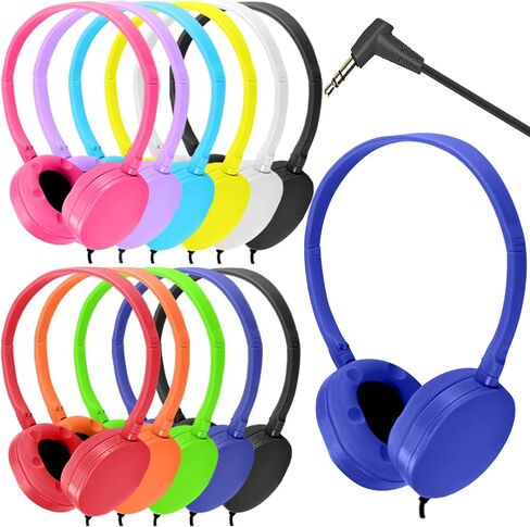 12 Pack Kids Classroom Headphones Bulk for School Students, Wholesale Wired Durable Earphones Class Set for Children Toddler Teens Boys Girls and Adult (HY104,Black) in Saudi Arabia