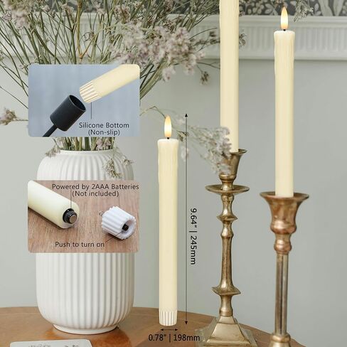 Dripless Flameless Taper Candles with Rmote, 9.6" Real Wax Battery Operated Candles with 3D Wick, 3 Pack Led Candle Flickering Candlesticks for Home, Wedding, Party, Ivory in Saudi Arabia