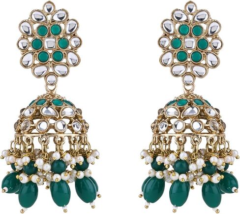 I Jewels Gold Plated Indian Wedding Bollywood Handcrafted Kundan & Pearl Jhumka Earrings For Women (E3271G) in Saudi Arabia