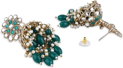 I Jewels Gold Plated Indian Wedding Bollywood Handcrafted Kundan & Pearl Jhumka Earrings For Women (E3271G) in Saudi Arabia
