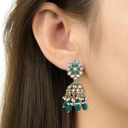 I Jewels Gold Plated Indian Wedding Bollywood Handcrafted Kundan & Pearl Jhumka Earrings For Women (E3271G) in Saudi Arabia