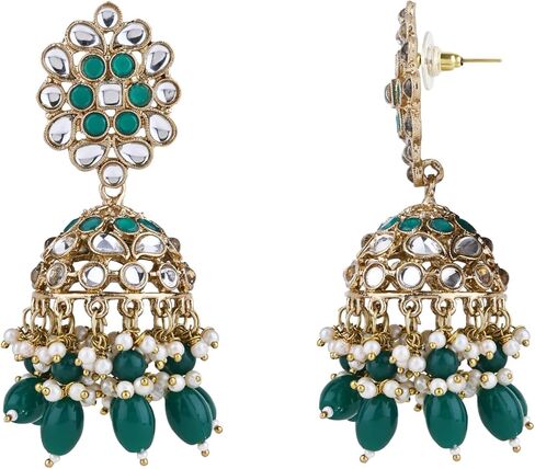 I Jewels Gold Plated Indian Wedding Bollywood Handcrafted Kundan & Pearl Jhumka Earrings For Women (E3271G) in Saudi Arabia