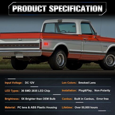 POPMOTORZ Chevy C10 Front LED Bumper Fender Side Marker Lights Assembly for 1968 1969 1970 1971 1972 Chevy C10 / GMC Pickup Trucks C15 C25 C35 Front LED Side Marker Lights Smoked Lens, 2 Pack in Kuwait