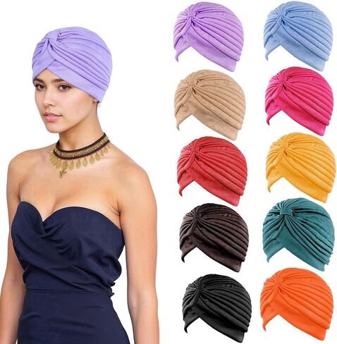 10 PCS أزياء رأس كيميائي لفات للنساء مطاطية عمامة CAP CANCER CAND in Kuwait