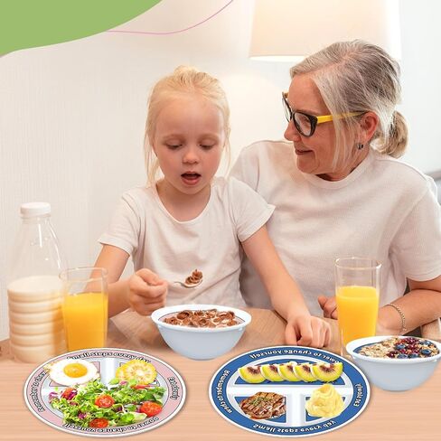 4 Pcs Portion Control Plates & Bowls Set (9 Inch), Self-Measuring for Weight Loss, Gastric Bypass, LapBand, Diabetes, & Healthy Diets, Divided Nutrition Plates for Adults & Children in Saudi Arabia