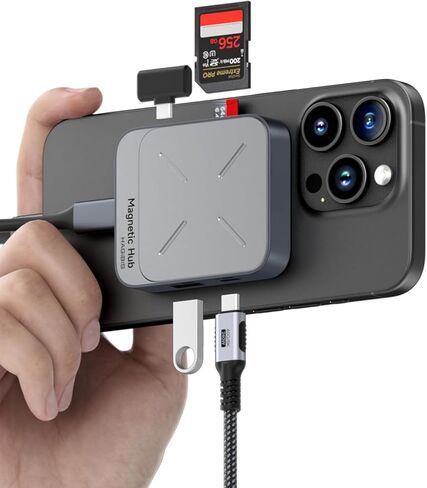 موزع USB C مغناطيسي من Hagibis مع Magsafe لهاتف iPhone 16 15 Pro Max، محطة إرساء 7 في 1 من النوع C 4K@60 هرتز HDMI SD3.0 TF3.0 بطاقة Solt 100W PD 10 جيجابت في الثانية USB-C AUX لجهاز MacBook Pro Air، iPad Pro in Kuwait