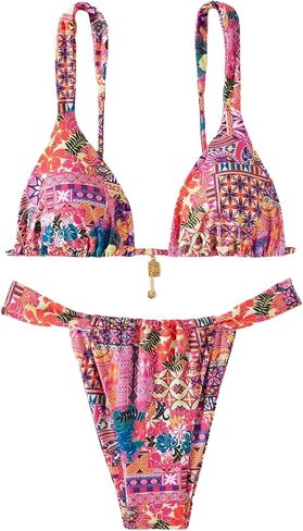 ZAFUL Women's Triangle Bikini Set Bow Decor Ruffle Trim Spaghetti Straps Lace Bikini Swimsuit 2 Pieces Tie Bathing Suits in Saudi Arabia