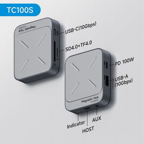 موزع USB C مغناطيسي من Hagibis مع Magsafe لهاتف iPhone 16 15 Pro Max، محطة إرساء 7 في 1 من النوع C 4K@60 هرتز HDMI SD3.0 TF3.0 بطاقة Solt 100W PD 10 جيجابت في الثانية USB-C AUX لجهاز MacBook Pro Air، iPad Pro in Kuwait