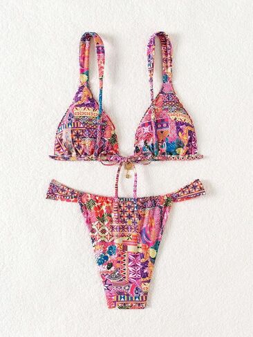 ZAFUL Women's Triangle Bikini Set Bow Decor Ruffle Trim Spaghetti Straps Lace Bikini Swimsuit 2 Pieces Tie Bathing Suits in Saudi Arabia