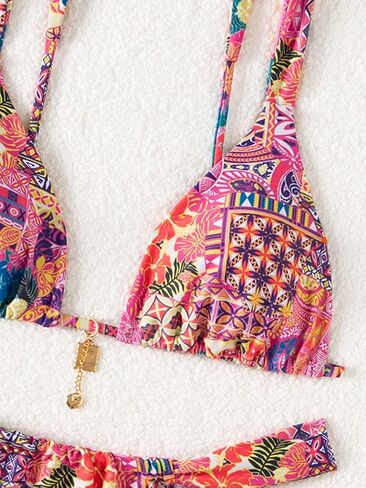 ZAFUL Women's Triangle Bikini Set Bow Decor Ruffle Trim Spaghetti Straps Lace Bikini Swimsuit 2 Pieces Tie Bathing Suits in Saudi Arabia