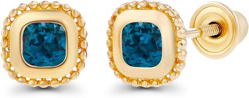صلبة 14K الذهب 5 مم مدي milgrain الوسادة الطبيعية birthstone وسادة 3MM قطع الحجر المولد | 14K Cushion Cushion قطعت أقراط المسمار للنساء للنساء in Saudi Arabia