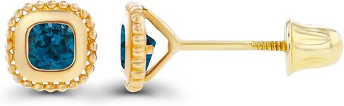 صلبة 14K الذهب 5 مم مدي milgrain الوسادة الطبيعية birthstone وسادة 3MM قطع الحجر المولد | 14K Cushion Cushion قطعت أقراط المسمار للنساء للنساء in Saudi Arabia