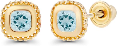 صلبة 14K الذهب 5 مم مدي milgrain الوسادة الطبيعية birthstone وسادة 3MM قطع الحجر المولد | 14K Cushion Cushion قطعت أقراط المسمار للنساء للنساء in Saudi Arabia