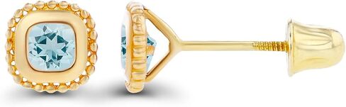 صلبة 14K الذهب 5 مم مدي milgrain الوسادة الطبيعية birthstone وسادة 3MM قطع الحجر المولد | 14K Cushion Cushion قطعت أقراط المسمار للنساء للنساء in Saudi Arabia