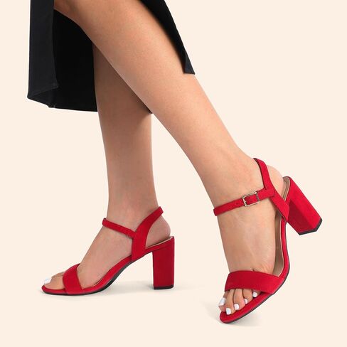 DREAM PAIRS Women's Chunky Heels Block Round Open Toe Ankle Strap Heel Fashion Wedding Party Comfort Dress Sandals Shoes in Kuwait
